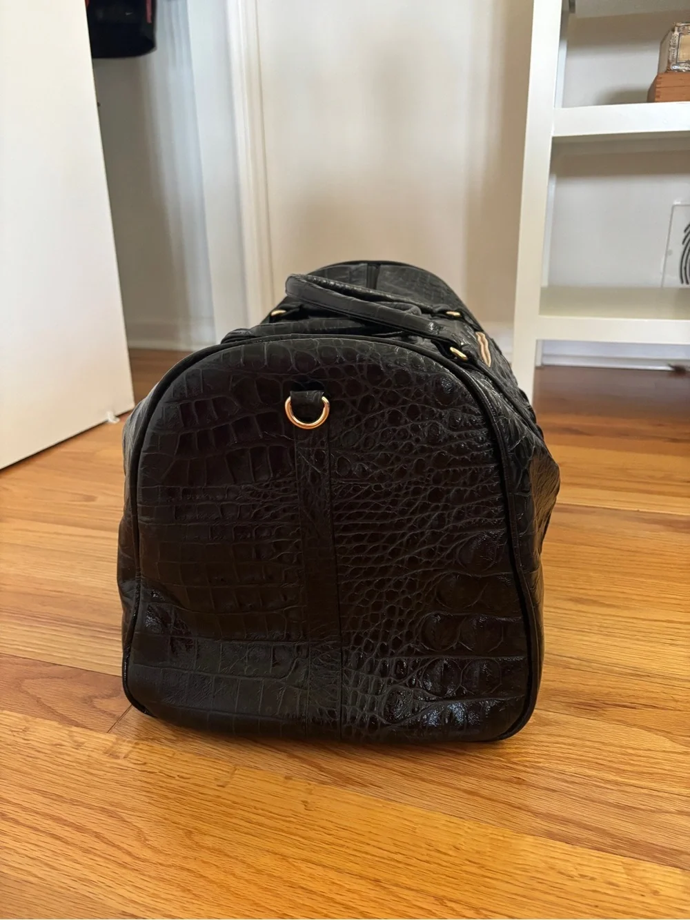 Veari Voyage Carry-On Duffle Bag Black Croc Embossed Leather NWT